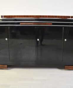 Luxuriöses Art Deco Sideboard, Wurzelholz Details, Ausziehplatte aus Mamor, Hochglanzlack, französische Füße