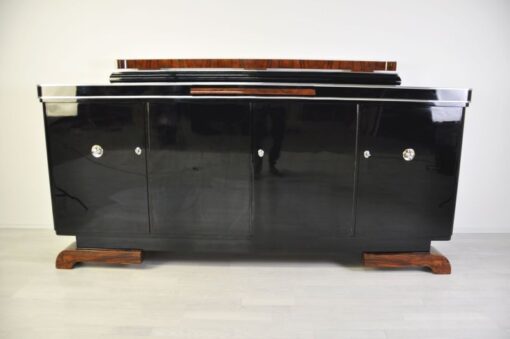 Luxuriöses Art Deco Sideboard, Wurzelholz Details, Ausziehplatte aus Mamor, Hochglanzlack, französische Füße