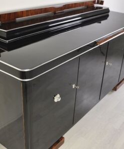 Luxuriöses Art Deco Sideboard, Wurzelholz Details, Ausziehplatte aus Mamor, Hochglanzlack, französische Füße