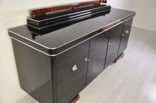 Luxuriöses Art Deco Sideboard, Wurzelholz Details, Ausziehplatte aus Mamor, Hochglanzlack, französische Füße