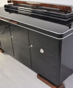 Luxuriöses Art Deco Sideboard, Wurzelholz Details, Ausziehplatte aus Mamor, Hochglanzlack, französische Füße