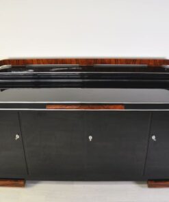 Luxuriöses Art Deco Sideboard, Wurzelholz Details, Ausziehplatte aus Mamor, Hochglanzlack, französische Füße