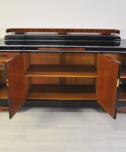 Luxuriöses Art Deco Sideboard, Wurzelholz Details, Ausziehplatte aus Mamor, Hochglanzlack, französische Füße