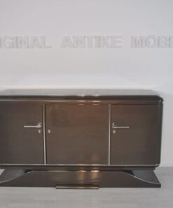 XXL Art Deco Sideboard, Metallic-Grau, geschwungener Fuß, feine Chromdetails, Mahagoni Innenleben, viel Stauraum, eyecatcher