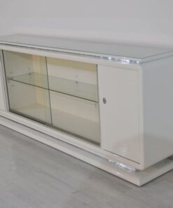 Art Deco Lowboard, Sideboard, Hochglanzweiß, Einlegeboden aus Glas, Chromleisten, Schiebetüren, tolles Design