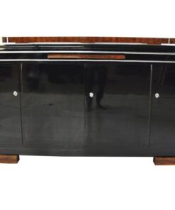 Luxuriöses Art Deco Sideboard, Wurzelholz Details, Ausziehplatte aus Mamor, Hochglanzlack, französische Füße