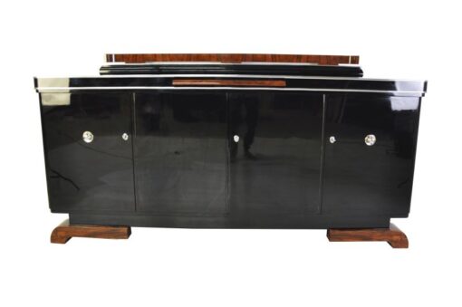 Luxuriöses Art Deco Sideboard, Wurzelholz Details, Ausziehplatte aus Mamor, Hochglanzlack, französische Füße