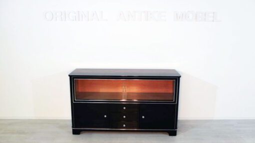 Art Deco Sideboard, Vitrine, 1930, Klavierlack, Glas-Schiebetueren