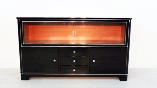 Art Deco Sideboard, Vitrine, 1930, Klavierlack, Glas-Schiebetueren