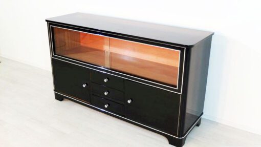 Art Deco Sideboard, Vitrine, 1930, Klavierlack, Glas-Schiebetueren