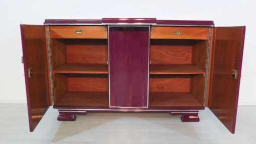 Art Deco Sideboard, außergewoenliche Farbe, Metallic-Violett, große Chromgriffe