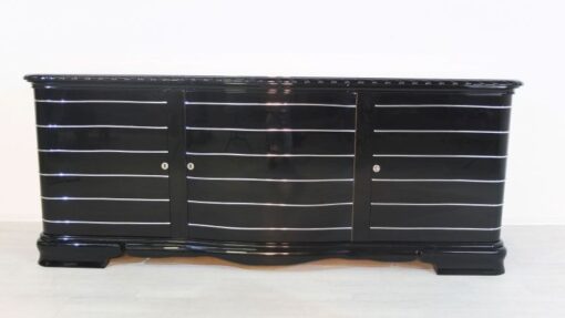 Art Deco Sideboard, hochglanzschwarzer Klavierlack, feine Chromlinien, französicher Fuß, Originalmoebel aus den 1920ern