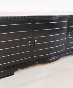 Art Deco Sideboard, hochglanzschwarzer Klavierlack, feine Chromlinien, französicher Fuß, Originalmoebel aus den 1920ern