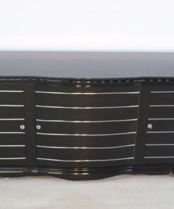 Art Deco Sideboard, hochglanzschwarzer Klavierlack, feine Chromlinien, französicher Fuß, Originalmoebel aus den 1920ern