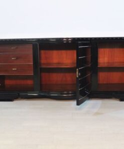 Art Deco Sideboard, hochglanzschwarzer Klavierlack, feine Chromlinien, französicher Fuß, Originalmoebel aus den 1920ern