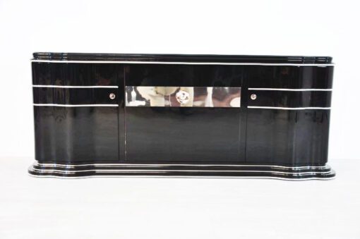 Art Deco Sideboard. Lowboard, Longboard, Spiegelstreifen, geschwungene Fluegeltueren