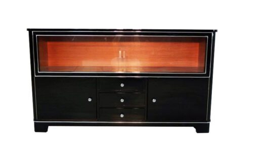 Art Deco Sideboard, Vitrine, 1930, Klavierlack, Glas-Schiebetueren