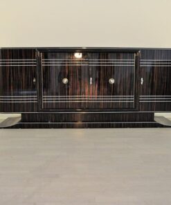 Art Deco, Sideboard, Buffet, Makassar, Groß, Design, Hochglanz, Finish, restauriert, Chrom, Linien, Details, Moebel, Schrank, rotes Innenleben