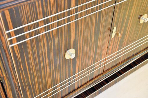 Art Deco, Sideboard, Buffet, Makassar, Groß, Design, Hochglanz, Finish, restauriert, Chrom, Linien, Details, Moebel, Schrank, rotes Innenleben