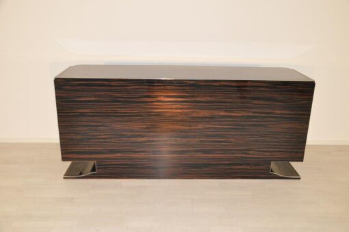 Art Deco, Sideboard, Buffet, Makassar, Groß, Design, Hochglanz, Finish, restauriert, Chrom, Linien, Details, Moebel, Schrank, rotes Innenleben