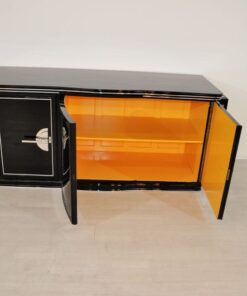 seltenes Art Deco Sideboard abwechslungsreiche Lackierung - Hochglanzschwarzer Klavierlack große Chromgriffe edeles und unverwechselbares Design