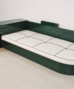 Art Deco, Daybed, Sofa, Bett, Jaguar Racing Green, Chromdetails, Kommode, Antik, Kunstleder Matratze, Creme Weiß, Hellbraun