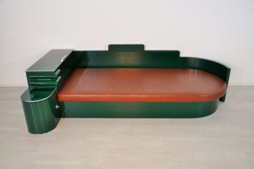 Art Deco, Daybed, Sofa, Bett, Jaguar Racing Green, Chromdetails, Kommode, Antik, Kunstleder Matratze, Creme Weiß, Hellbraun