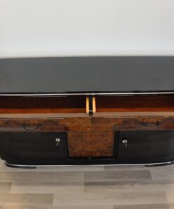 original, art deco, sideboard, buffet, wurzelholz, schubladen, details, verzierungen, front, klavierlack, wohnzimmer, antik, moebel