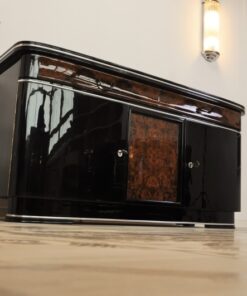 original, art deco, sideboard, buffet, wurzelholz, schubladen, details, verzierungen, front, klavierlack, wohnzimmer, antik, moebel