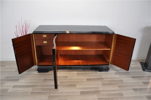 Art Deco, Moebel, Buffet, Sideboard, Wohnzimmer, Wurzelholz, Front, geschwungene Tueren, Klavierlack, poliert, einzigartig