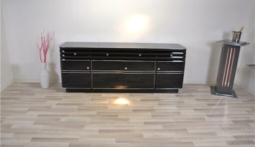 Art Deco, Sideboard, Buffet, XXL, Extragroß, Chromliner, Chromlinien, Hochglanz, Schwarz, Klavierlack, Design, Moebel, Stauraum, Wohnzimmer