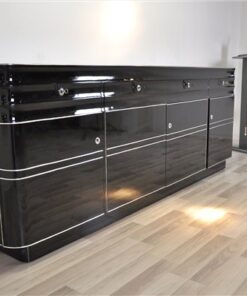 Art Deco, Sideboard, Buffet, XXL, Extragroß, Chromliner, Chromlinien, Hochglanz, Schwarz, Klavierlack, Design, Moebel, Stauraum, Wohnzimmer