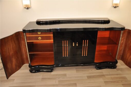 Art Deco, Sideboard, Buffet, beleuchtet, geschwungene Tueren, Glasstaebe, Moebel, hochgglanz Oberflaeche, einzigartig, Klavierlack, franzoesisch