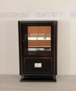 Art Deco, Vitrine, Frankreich, Paris, 1935, hochglanzschwarz, nussbaum, dunkel, verchromt, elegant, wohnzimmer, austellung, design, Beleuchtung