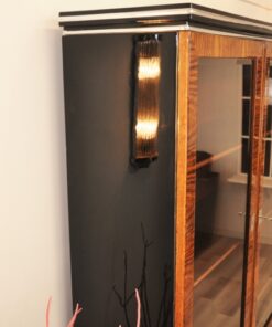 Art Deco, Vitrine, Walnuss, Holz, Original, Restauriert, Hochglanz, poliert, handgefertigt, Klavierlack, Chromleisten, Stauraum, Wohnzimmer