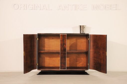 Art Deco, kommode, Sideboard, Buffet; Walnuss, Holz, Handarbeit, Klarlack, Hochglanz, einzelstueck, geschwungene Tueren, klavierlack Fuß