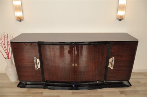 Art Deco Sideboard, groß, palisander, holz, chromgriffe, fuß, klavierlack, original, franzoesisch, hochglanz, poliert, wohnzimmer