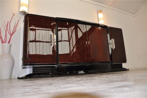 Art Deco Sideboard, groß, palisander, holz, chromgriffe, fuß, klavierlack, original, franzoesisch, hochglanz, poliert, wohnzimmer