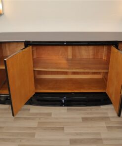 Art Deco Sideboard, groß, palisander, holz, chromgriffe, fuß, klavierlack, original, franzoesisch, hochglanz, poliert, wohnzimmer