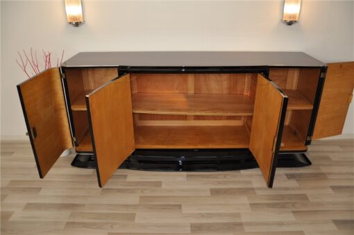 Art Deco Sideboard, groß, palisander, holz, chromgriffe, fuß, klavierlack, original, franzoesisch, hochglanz, poliert, wohnzimmer