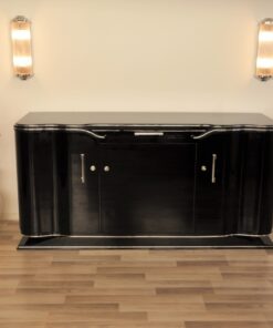 Art Deco, Sideboard, Design, Aera, Hochglanzschwarz, Chromlinien, wundervolle Fprm, Wohnzimmer, handpoliert, einzigartig, restauriert