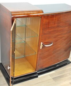 Art Deco Kommode, Bar, Sideboard, asymmetrisch, glas, einlegeboeden, palisander, klavierlack, hochglanz, tolle form, wohnzimmer