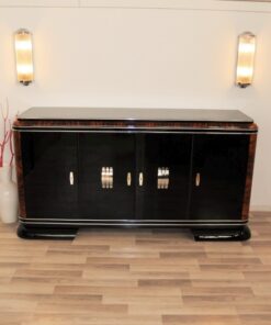 Art Deco Sideboard, Buffet, Frankreich, franzoesisch, klavierlack, mahagoni, details, wohnzimmer, 1920er, chromgriffe, fueße