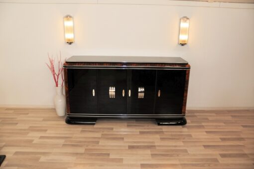 Art Deco Sideboard, Buffet, Frankreich, franzoesisch, klavierlack, mahagoni, details, wohnzimmer, 1920er, chromgriffe, fueße