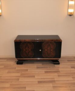 Art Deco Kommode, Sideboard, Klein, Buffet, Antik, Wurzelholt, Furnier, Klavierlack, Restauriert, Aufbewahrung, Franzoesisch, Original