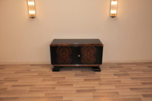 Art Deco Kommode, Sideboard, Klein, Buffet, Antik, Wurzelholt, Furnier, Klavierlack, Restauriert, Aufbewahrung, Franzoesisch, Original