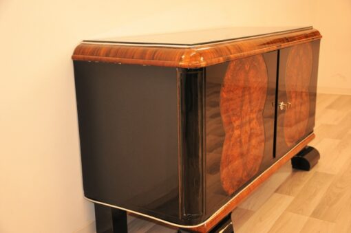 Art Deco Kommode, Sideboard, Klein, Buffet, Antik, Wurzelholt, Furnier, Klavierlack, Restauriert, Aufbewahrung, Franzoesisch, Original