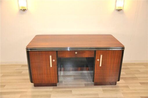 Art Deco Schreibtisch, beidseitig nutzbar, schiebetuer, wohnzimmer, buero, moebel, palisander, schubladen, design, Klavierlack