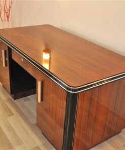 Art Deco Schreibtisch, beidseitig nutzbar, schiebetuer, wohnzimmer, buero, moebel, palisander, schubladen, design, Klavierlack