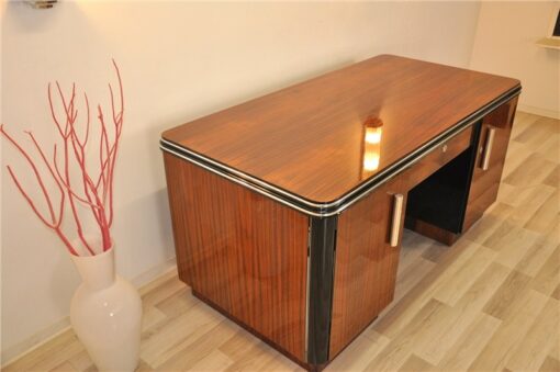 Art Deco Schreibtisch, beidseitig nutzbar, schiebetuer, wohnzimmer, buero, moebel, palisander, schubladen, design, Klavierlack